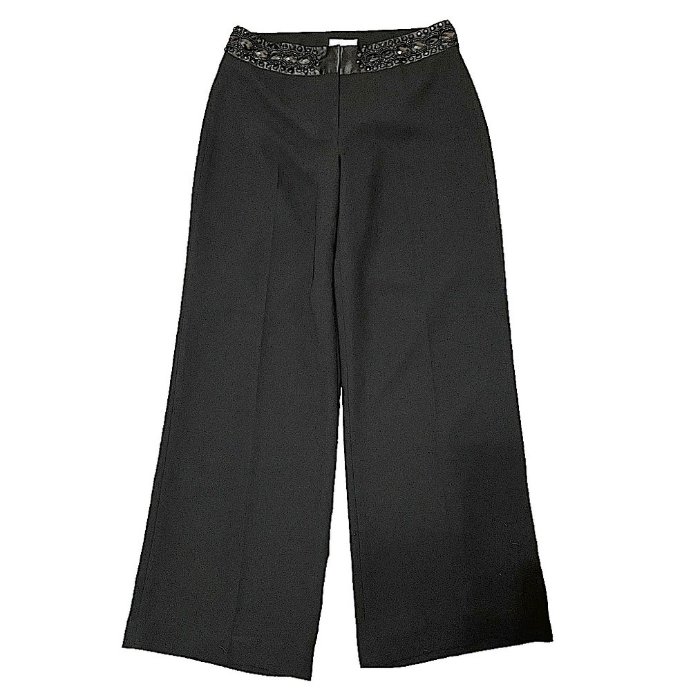 Harold's Sarah Black Beaded Waistband Wide Leg Pants Size 4
